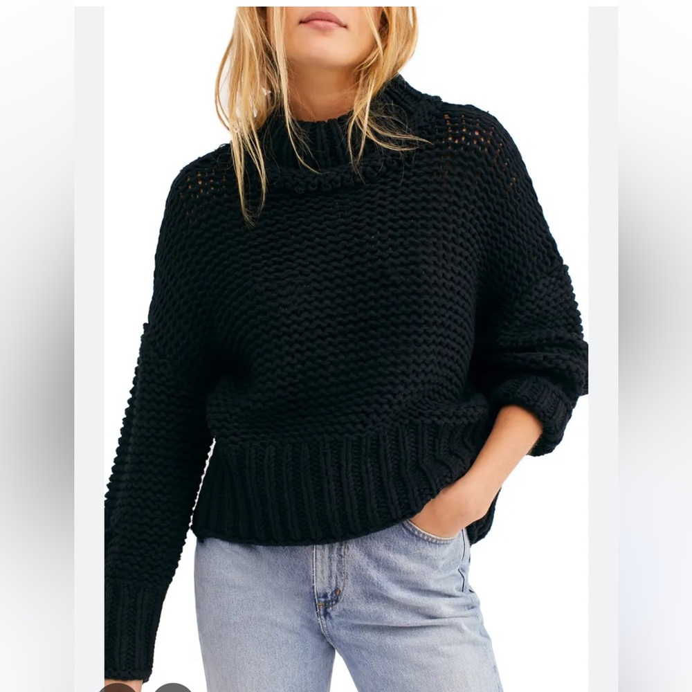 Free People My Only Sunshine Chunky Knit Sweater Womens Small Black